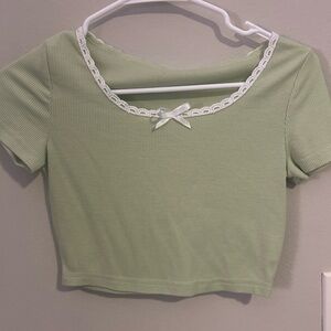 SHEIN Light Green Lace-Trimmed Crop Top